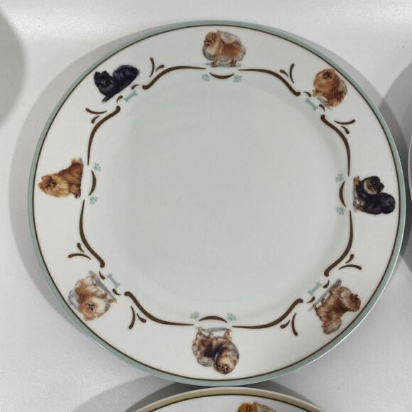 Rare Danbury Mint Pomeranian Dog Dinnerware Dinner Plates Set Of (4) 10.5” - Picture 2 of 16